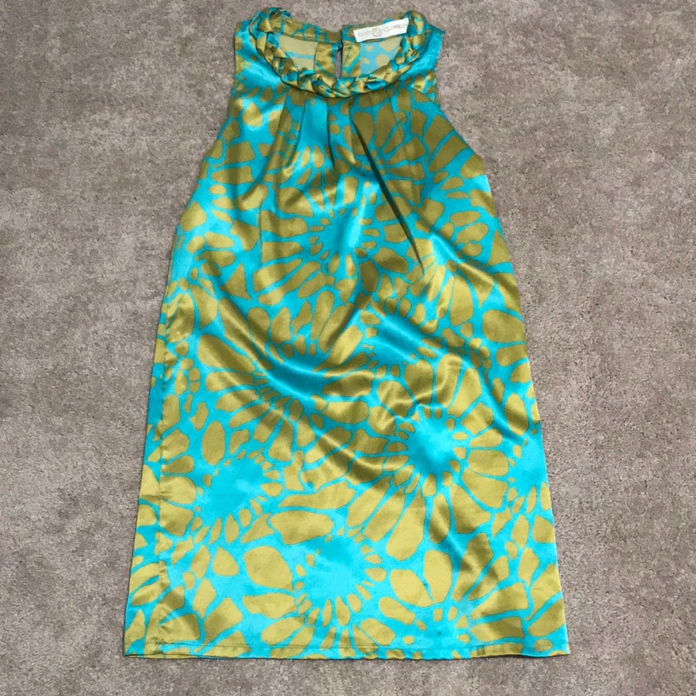 Blue and Green Satin Dress